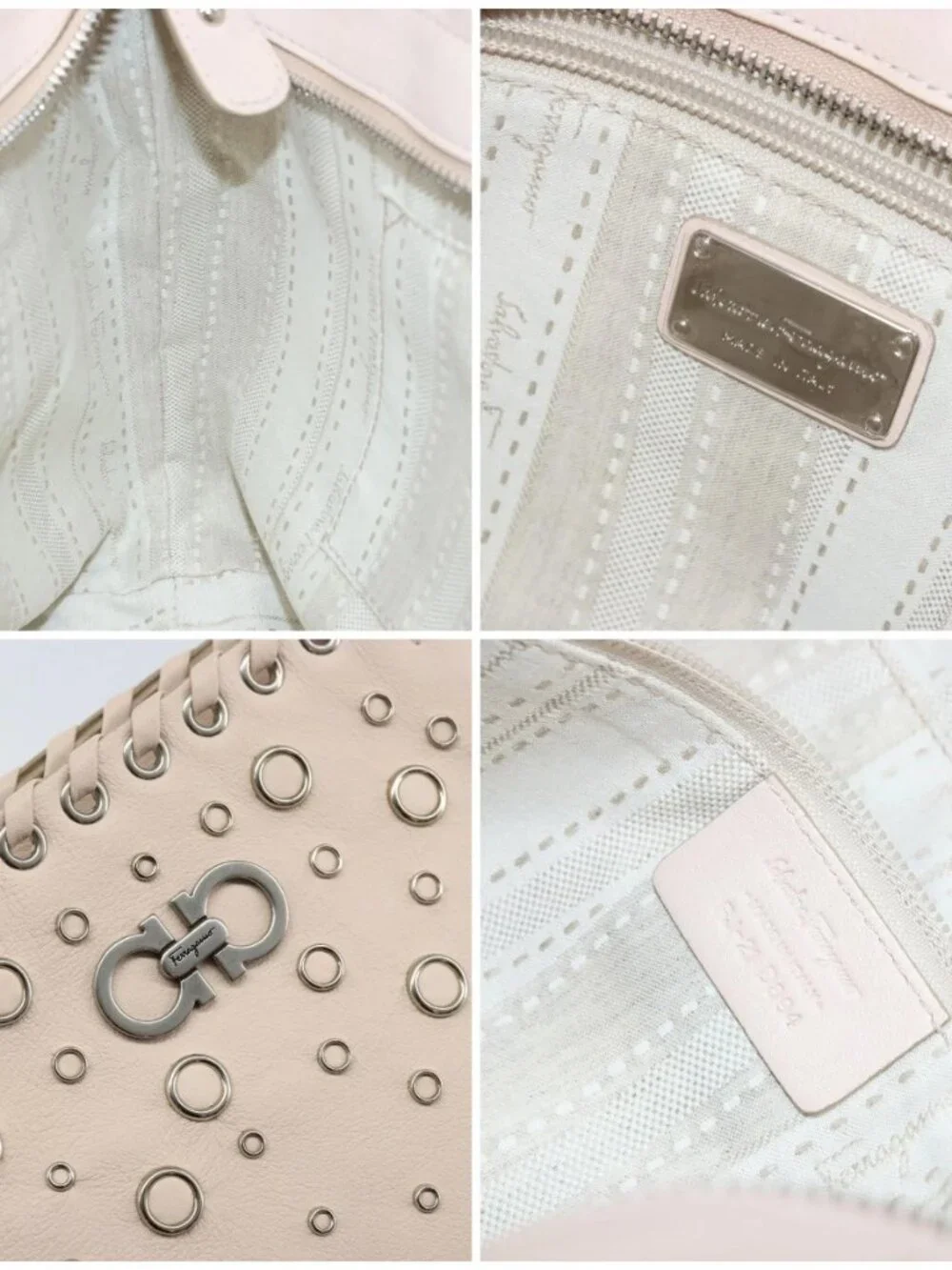 Salvatore Ferragamo Gancini Hand Bag Leather Pink Silver Auth gh1927
